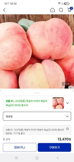 g마켓)아삭이 복숭아 4kg(22-26과)/중소과 13,470원