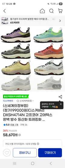지마켓)디스커버리 고어텍스 완벽방수 등산화 트레킹화 58,670원 무배