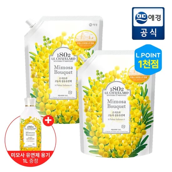 롯데온) 르샤트라 고농축 섬유유연제 미모사부케 1.6L 2개+1L 2개 11,260원
