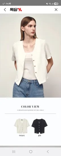톡딜) 브이넥 펀칭 반팔 블라우스 12,900원 무배