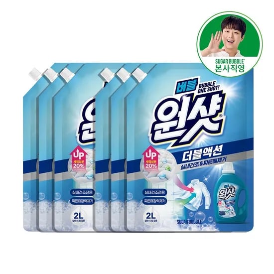 롯데온) 슈가버블 버블원샷 더블액션 액체 세탁세제 리필 2L x 6개 14,190원 무배