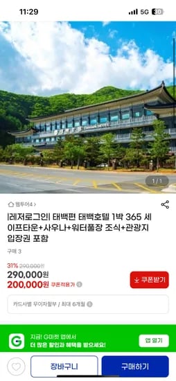 지마켓) 강원도 태백호텔 패키지 255,500원