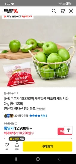 카카오)아오리 세척사과 2kg 10,220원
