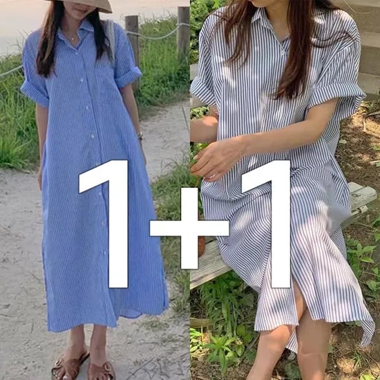 스트라이프 박스남방 원피스 1+1