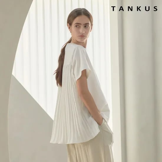 플리츠 사이드 버튼 언발란스 반팔티셔츠
