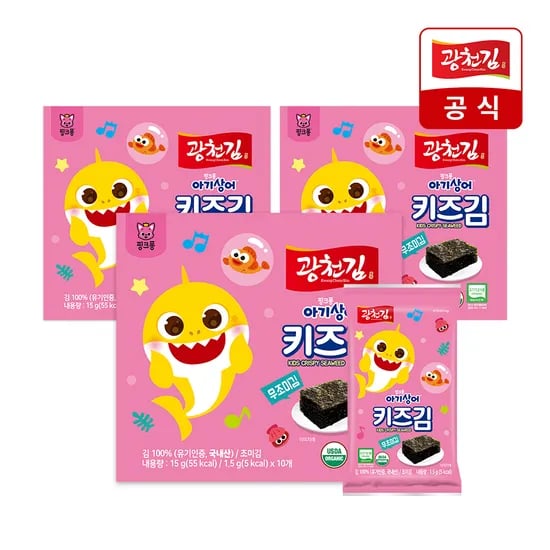 광천김 핑크퐁 키즈 무조미 도시락김 2g 30봉