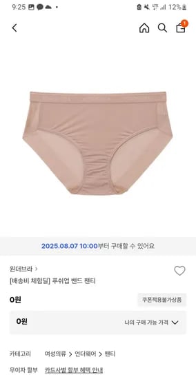 원더브라 푸쉬업 밴드 팬티