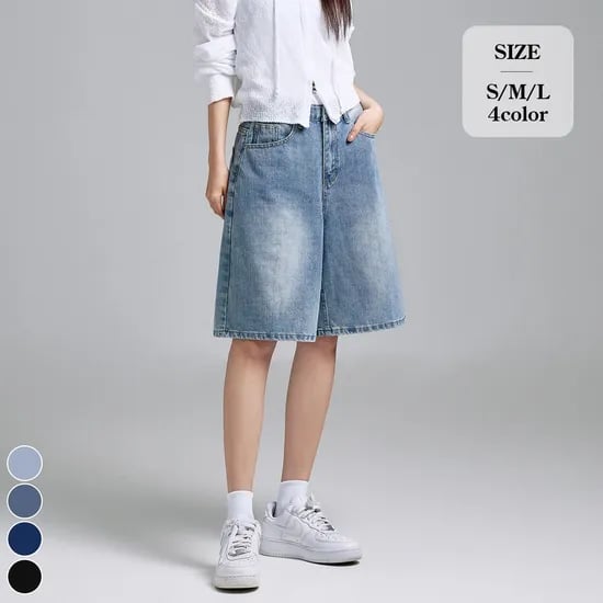 5부 버뮤다 워싱 데님 팬츠
