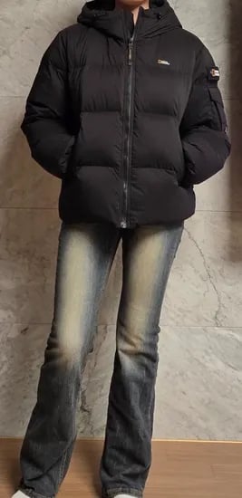 내셔널지오그래픽 숏기장 구스 후디 다운 점퍼