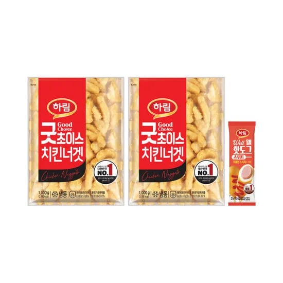 하림 굿초이스 치킨너겟 1kg 2봉 스위트핫도그 70g 1봉