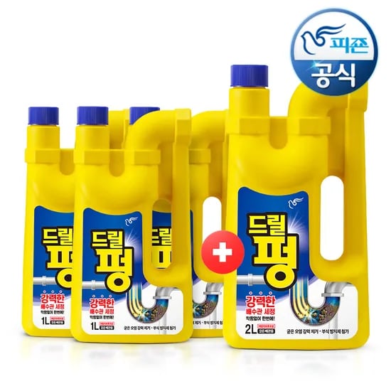 피죤 초강력 배수구세척제 드릴펑 1L 3개 2L 1개