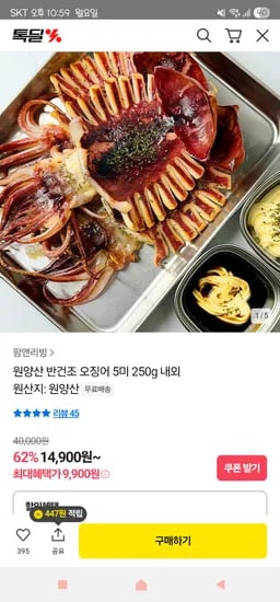 원양산 반건조 오징어 250g 5미