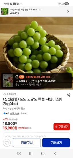 고당도 샤인머스켓 2kg 4수