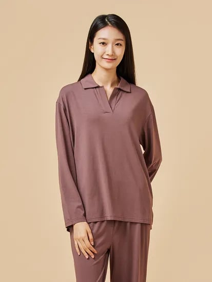 자주 새틴 와이드핏 파자마 세트