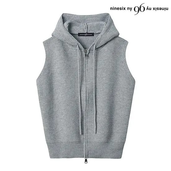 후드끈 집업 니트 베스트