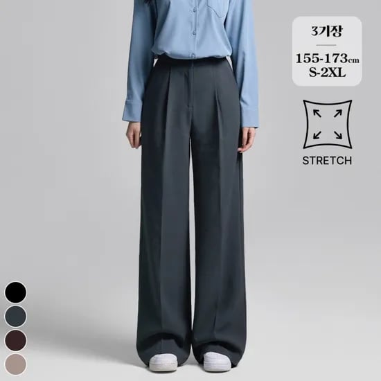 브리치 핀턱 와이드 스판 밴딩 슬랙스
