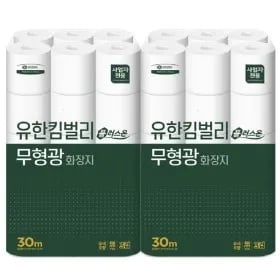 유한킴벌리 플러스온 무형광 두루마리화장지 3겹 30m 30롤 2팩