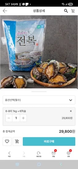 완도 활전복 1kg 6~8미