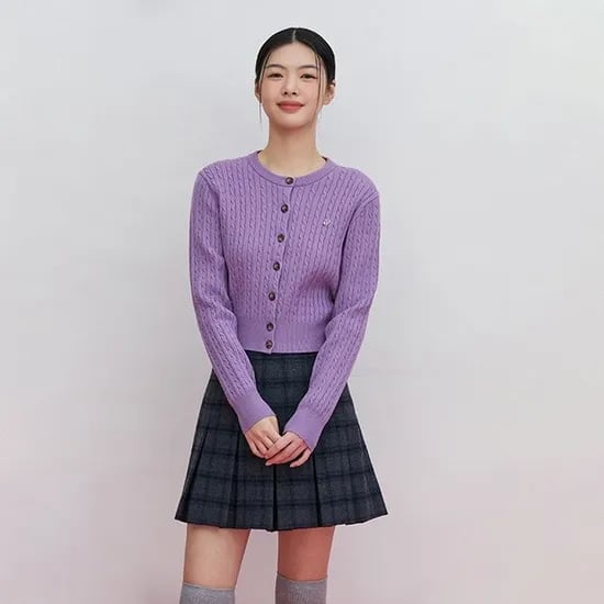랩 러브장식 꽈배기 니트 가디건
