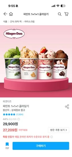 하겐다즈 파인트 3개