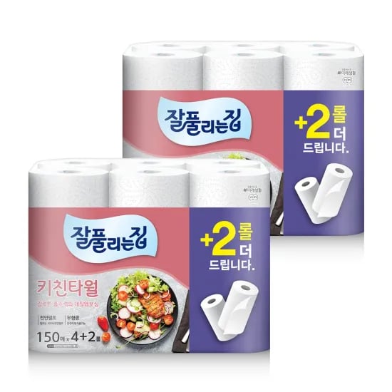 잘풀리는집 키친타월 150매 4+2롤 2팩