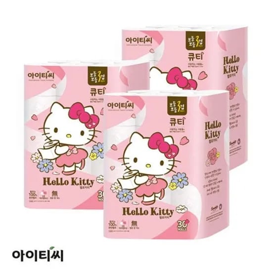 헬로키티 3겹 큐티 화장지 30롤 3팩