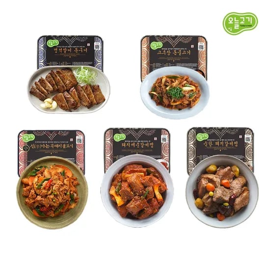 오늘고기 멍석말이 갈비 돈구이,고추장 불고기 외 5종 2팩 골라담기 15,500원