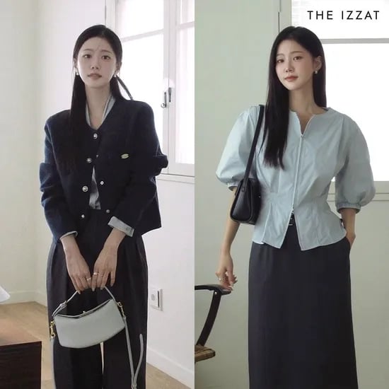 더아이잗 버튼 장식 재킷 A라인 원피스