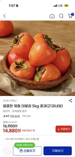 제철 대봉감 5kg 중과 21과내외