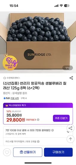 칠레산 블루베리 125g 8팩