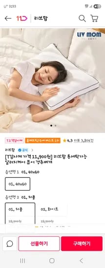 리브맘 통세탁가능 알러지케어 퓨어 경추베개 티멤