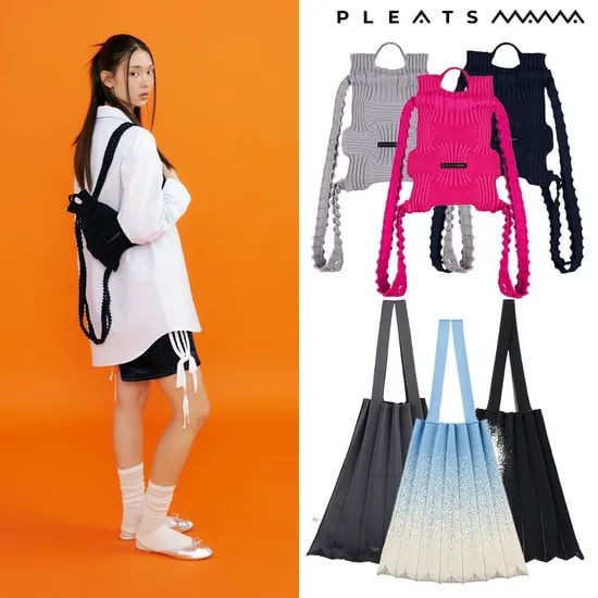 플리츠마마 크로스백 네이비