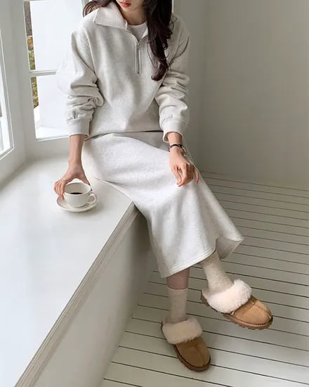 겨울 기모 반집업 맨투맨 롱원피스