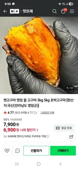 맛뜨레 영암 꿀밤 호박고구마 3kg