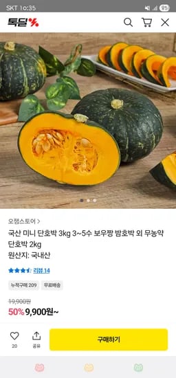 국산 미니 단호박 3kg 3~5수 ₩9,900
