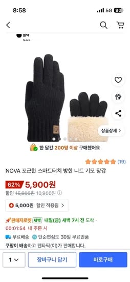융털 가득 방한장갑
