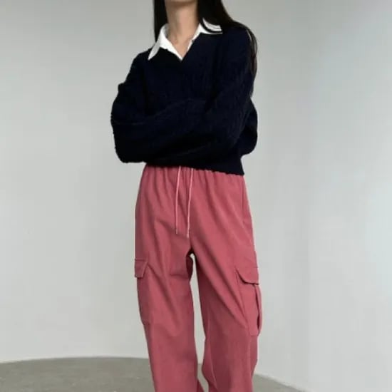 융털 코듀로이 스트링 카고 팬츠
