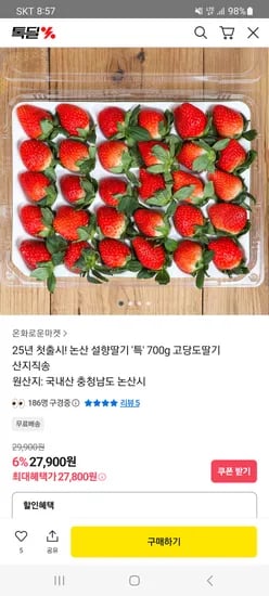 논산 설향딸기 특 700g