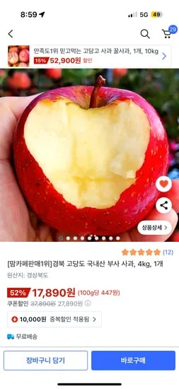 경북 고당도 부사 사과 4kg
