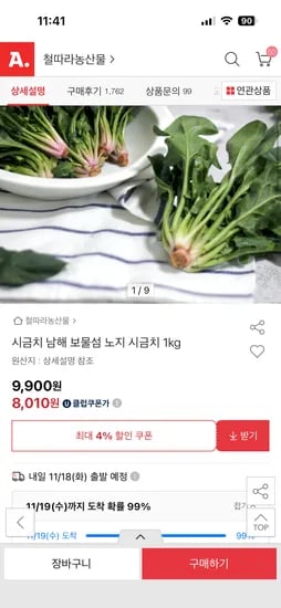 남해 보물섬 노지 시금치 1kg