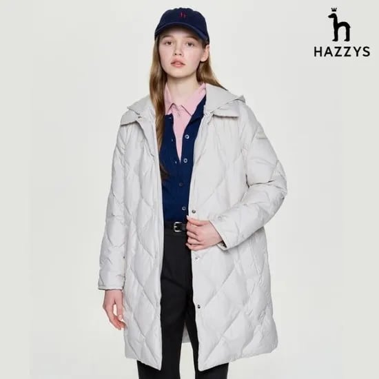 헤지스 니트후드 롱 구스 다운 점퍼