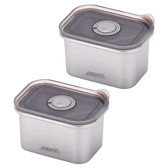 키친플라워 연마제 없는 원터치 스텐 밀폐용기 650ml 2개