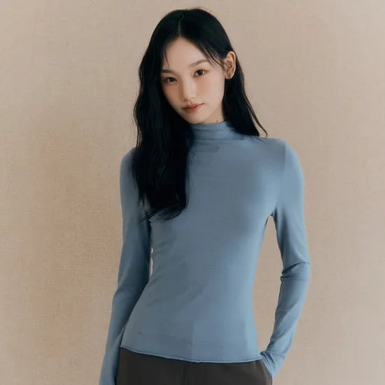 로엠 올데이티셔츠 텐셀 하이넥 티셔츠