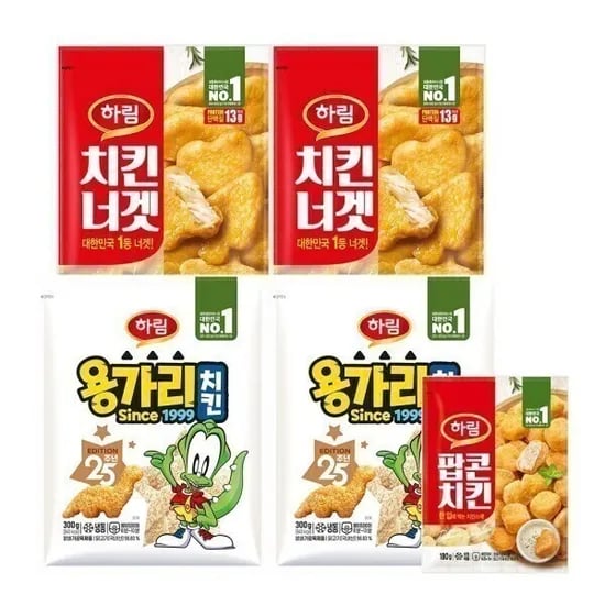하림 용가리치킨 300g 2봉 치킨너겟 300g 2봉 팝콘치킨 180g 1봉