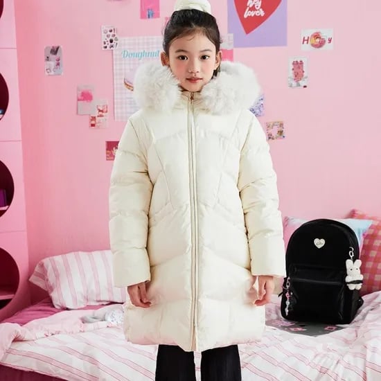 베네통키즈 퍼후드 덕다운 롱패딩