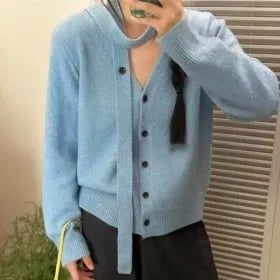 울 브이넥 벨트 머플러 가디건 4컬러 1+1