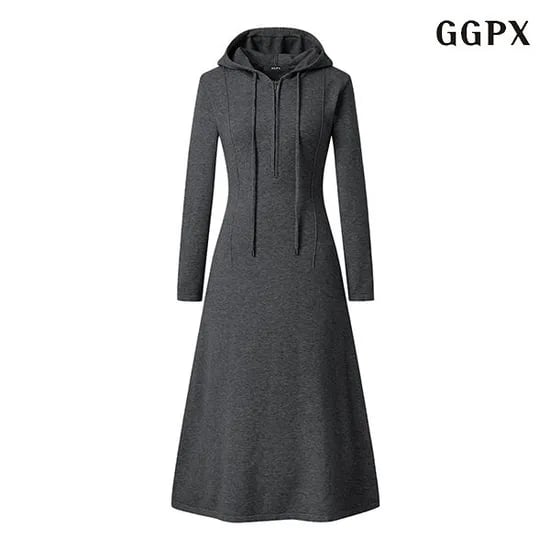GGPX 반집업 후드 절개 플레어 롱원피스
