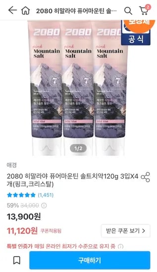 히말라야 치약 120g*12개