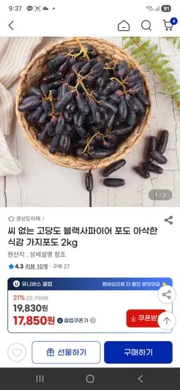 블랙 사파이어 포도 2kg