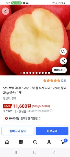 국내산 고당도 햇 꿀 부사 사과 중과 2kg